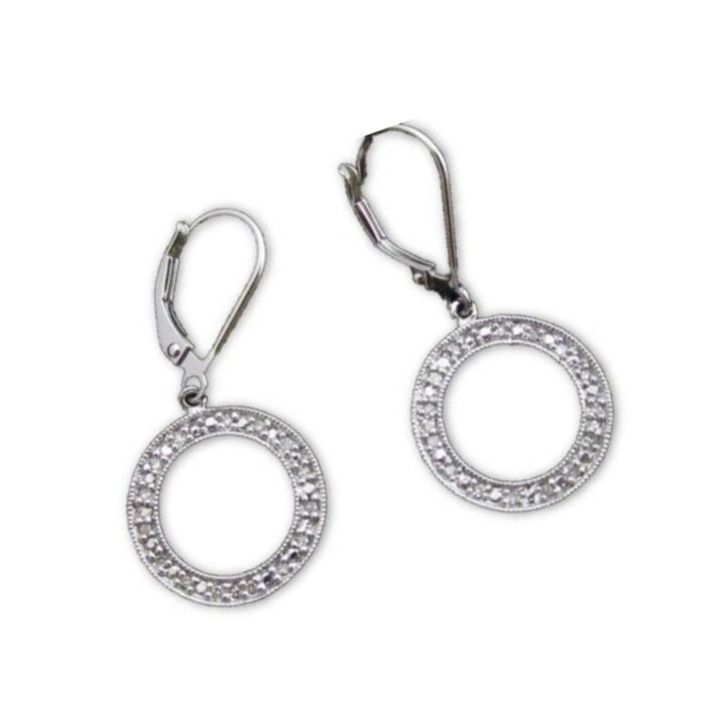 Classic Sparkly‎ Clear Crystal Rhinestone Circle Sterling Silver Drop Earrings